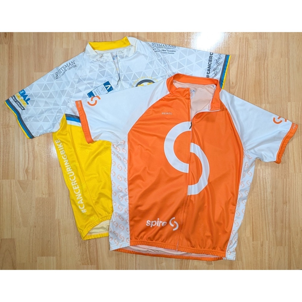 Lot 2 Primal Men's Cycling Jerseys 2XL Pedal the Cause Orange & Yellow NWT